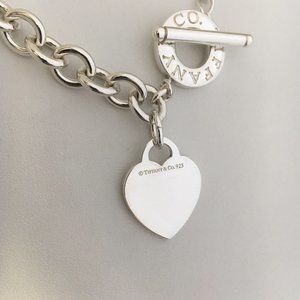 20” Large Tiffany & Co Sterling Silver Blank Heart Tag Toggle Necklace Plus Size